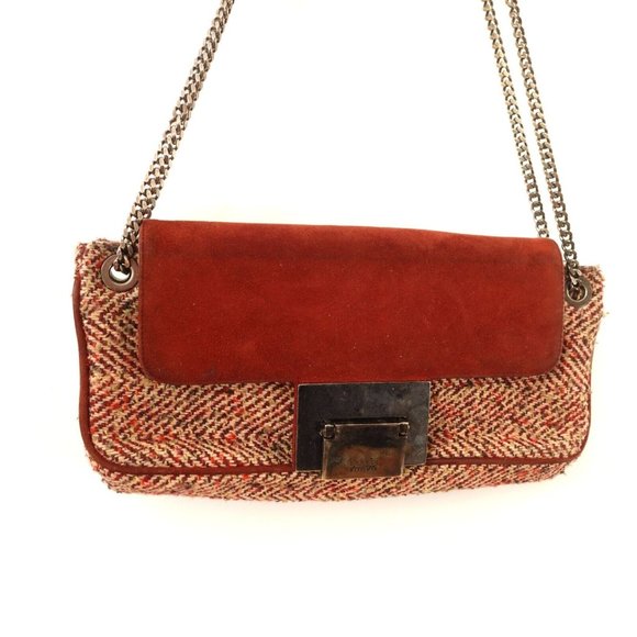 Tweed Bag Shoulder Hobo Handwoven Purse Chain Strap  Red STUART‎ WEITZMAN SPAIN - Picture 2 of 16